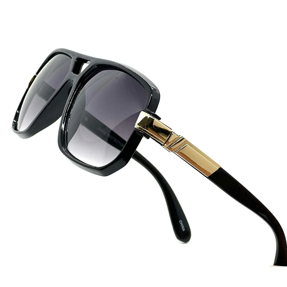 Trendy Men Sunglasses Square Black Lens Gold  Classic Retro Street Wear‎
